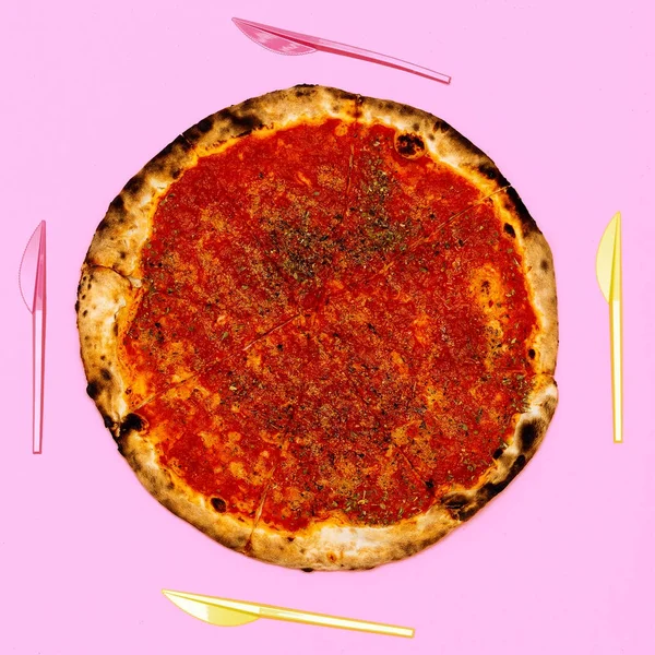Pizza Marinara. Pizza Lover Concept. Fast food art.  Flat lay m — Stock Photo, Image
