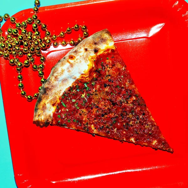 Slice of pizza. Fast Food Fashion Art Flat lay minimal trends — Stock Photo, Image