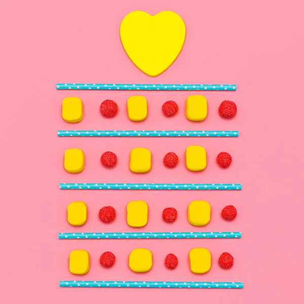 Dulces. Amante del caramelo. Arte mínimo Flatlay — Foto de Stock