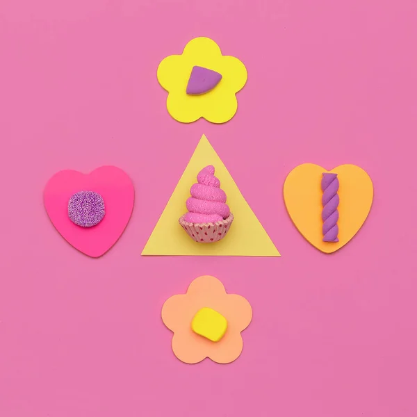 Candy Set.  Pink Sweet mood. Minimal Flatlay art — Stock Photo, Image