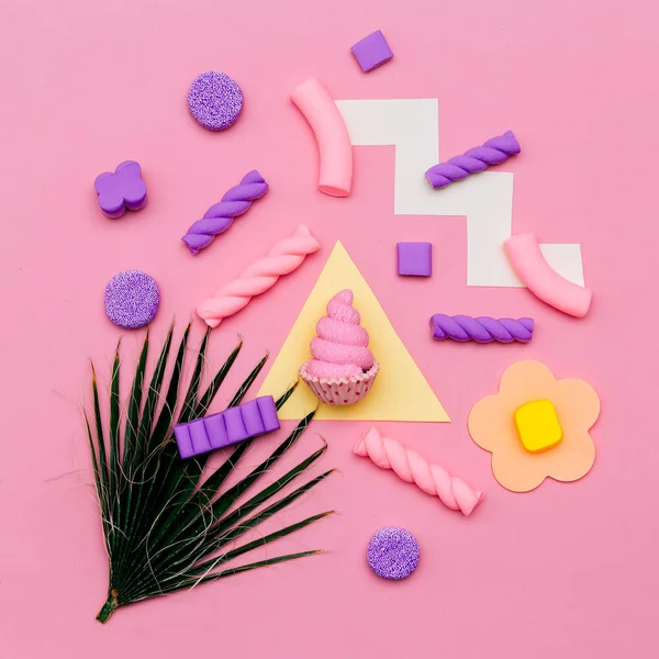 Candy Minimal Set. Arte de moda Flatlay. Dulce amante Concepto — Foto de Stock