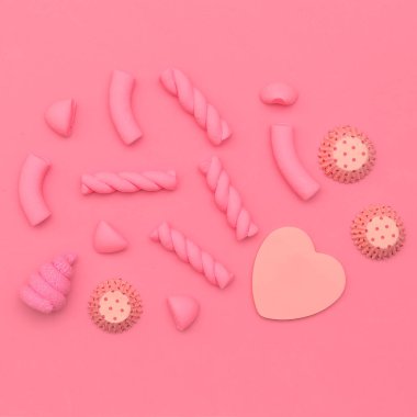 Pembe tatlılar. Şeker ruh. En az Flatlay sanat