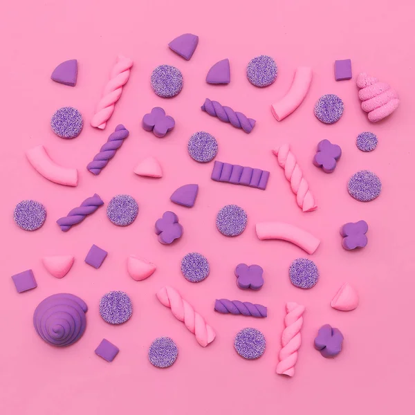 Sweets. Candy Pastel mood. Minimal Flatlay art — Stock Photo, Image