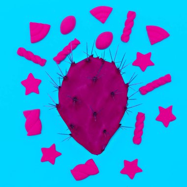 Şeker kaktüs sanat. Tatlı aşkım. En az moda Flatlay