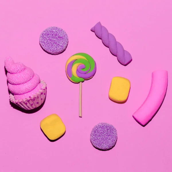 Candy Sweet Set. Candy humeur Flatlay Art — Photo