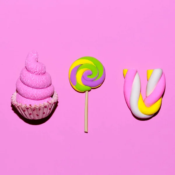 Bonbons. rosa Mode Süßigkeiten Stimmung Flatlay Art — Stockfoto