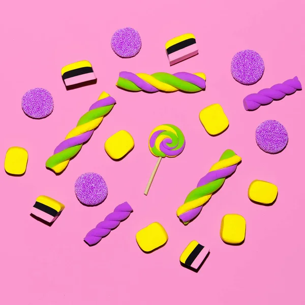 Marshmallow bonbóny Vanilla módní Candy nálada Flatlay umění — Stock fotografie