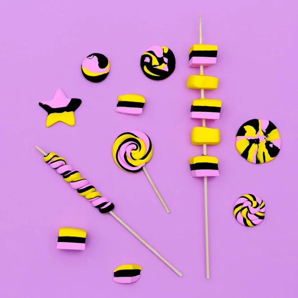 Set di moda marshmallow. Candy Mood Flatlay design — Foto Stock