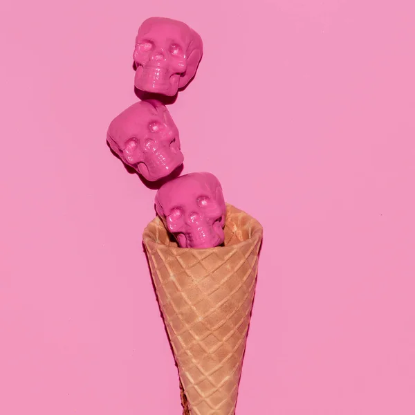 骷髅冰淇淋甜糖果 Flatlay 艺术 — 图库照片
