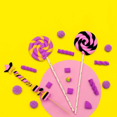 Lolipop. Tatlı şeker seti. Moda Flatlay sanat