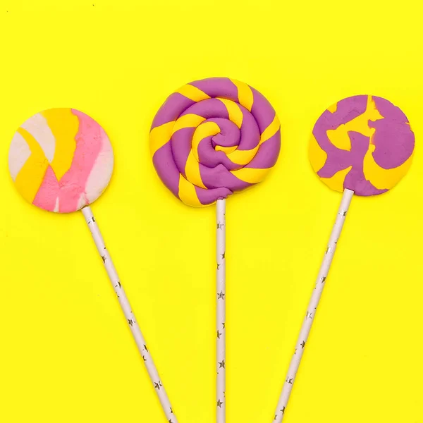 Lollipops Mix. Candy Sweet Minimal Flatlay art — Stock Photo, Image