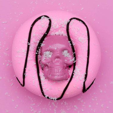 Moda Donut kafatası Candy minimal sanat pembe vibes