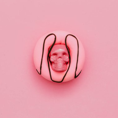 Donut kafatası Candy minimal sanat pembe moda ruh hali