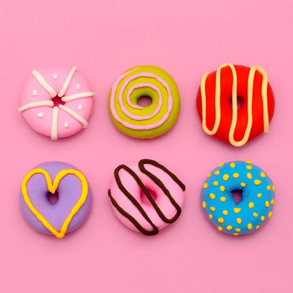 Donut Set. Bonbons sucrés Art Flatlay minimal . — Photo