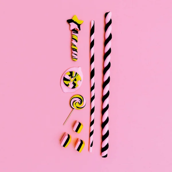 Set di caramelle alla vaniglia. Souffle '. Dolce arte di moda. Progettazione Flatlay — Foto Stock