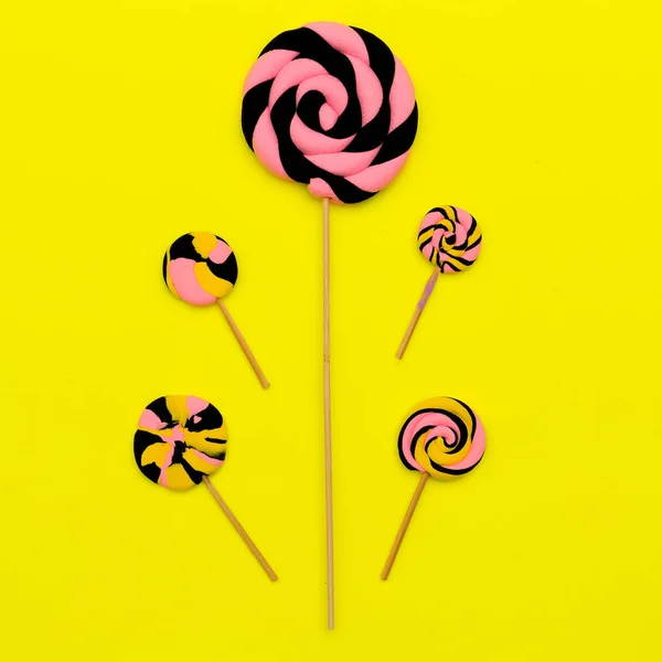 Mezcla de caramelo Lolipop. Dulce arte. Diseño plano —  Fotos de Stock