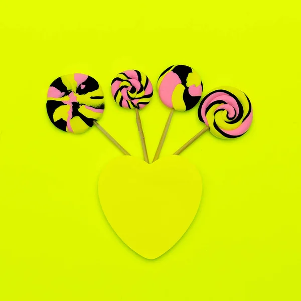 Candy Lolipop art. Édes hangulat. Flatlay Design — Stock Fotó
