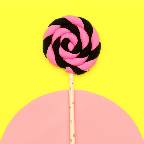 Candy Lolipop art. Sweet Vanilla Mood. Flatlay Design — Stock Photo, Image