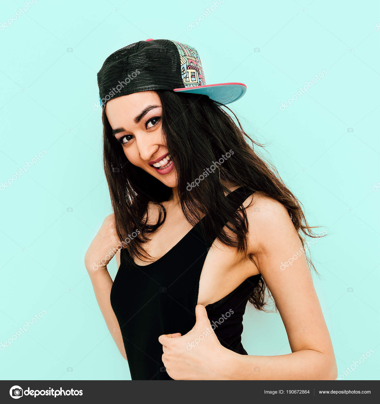 Pretty Teen Girl In Fashion B Boy Cap Urban Style Stock Photo
