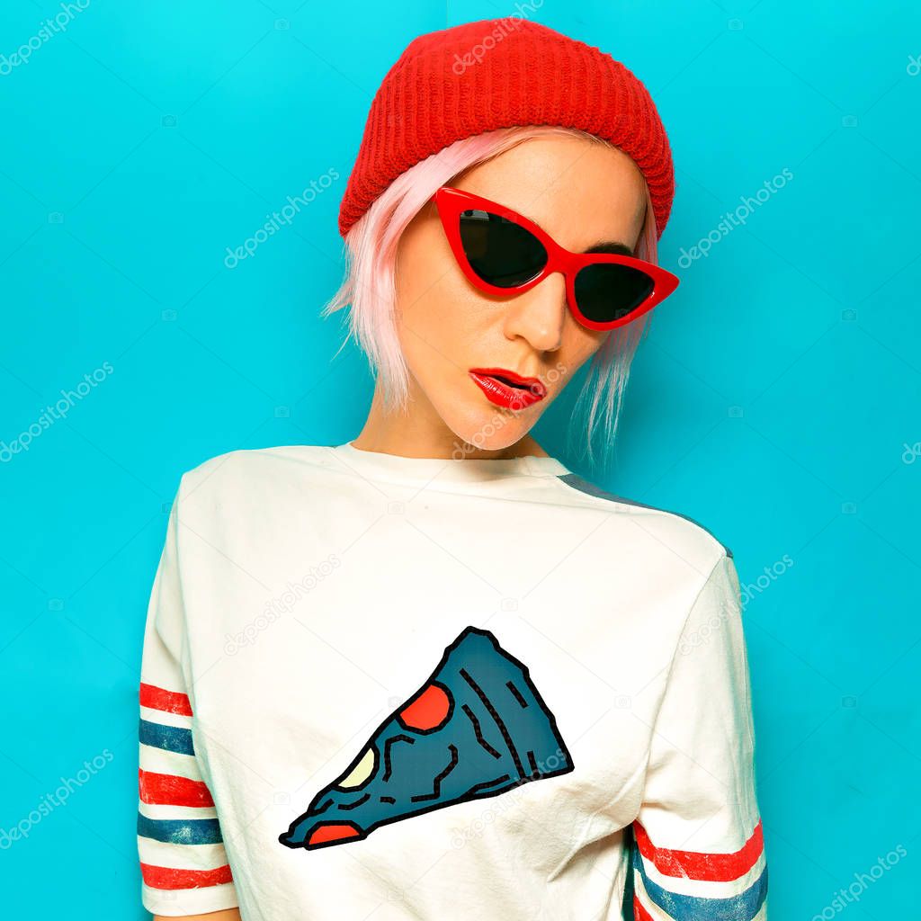 Girl Casual Style. Pizza Print Illustration. Check My art illustration collection for print ideas