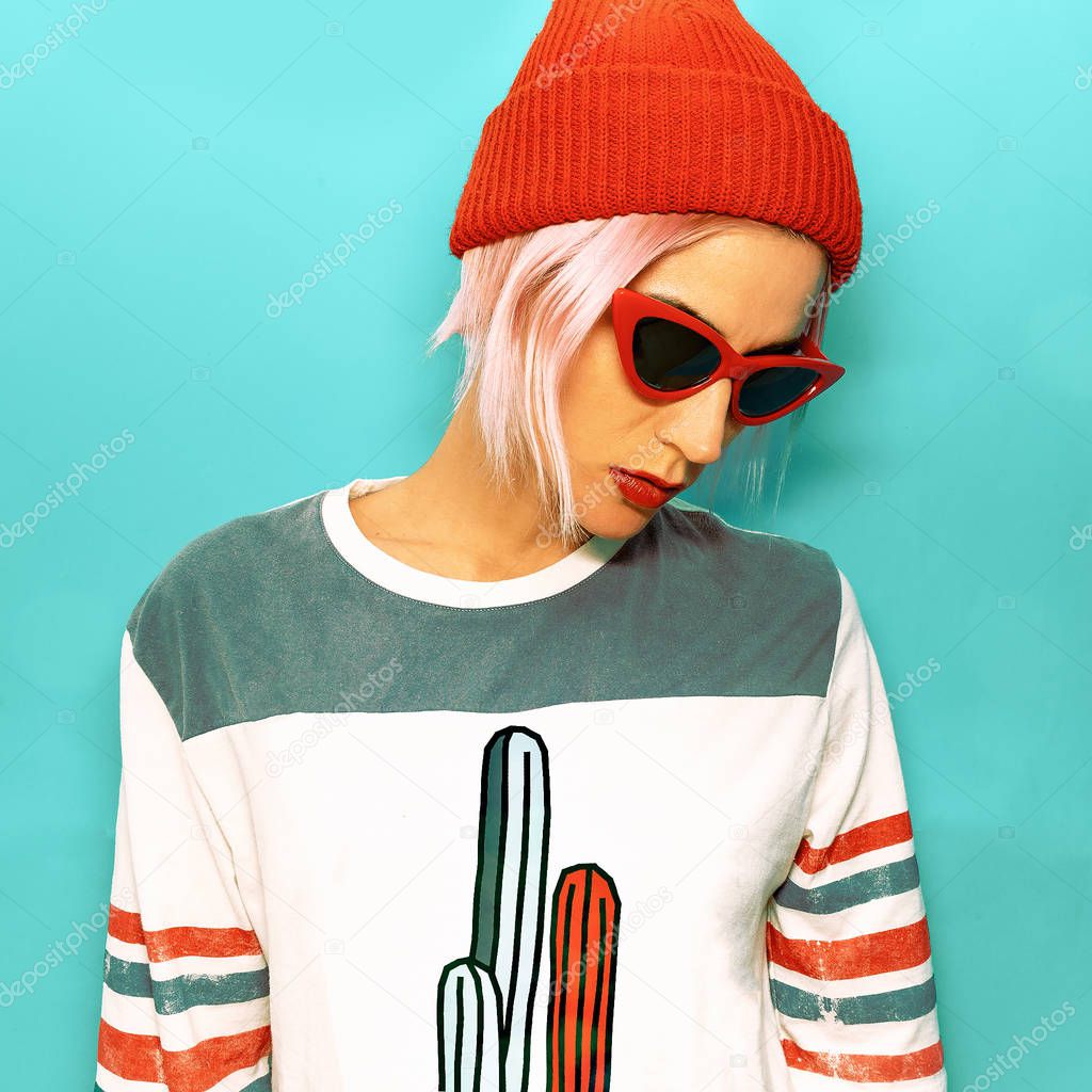 Girl Casual Style. Cactus Print Illustration. My art illustration collection for your ideas