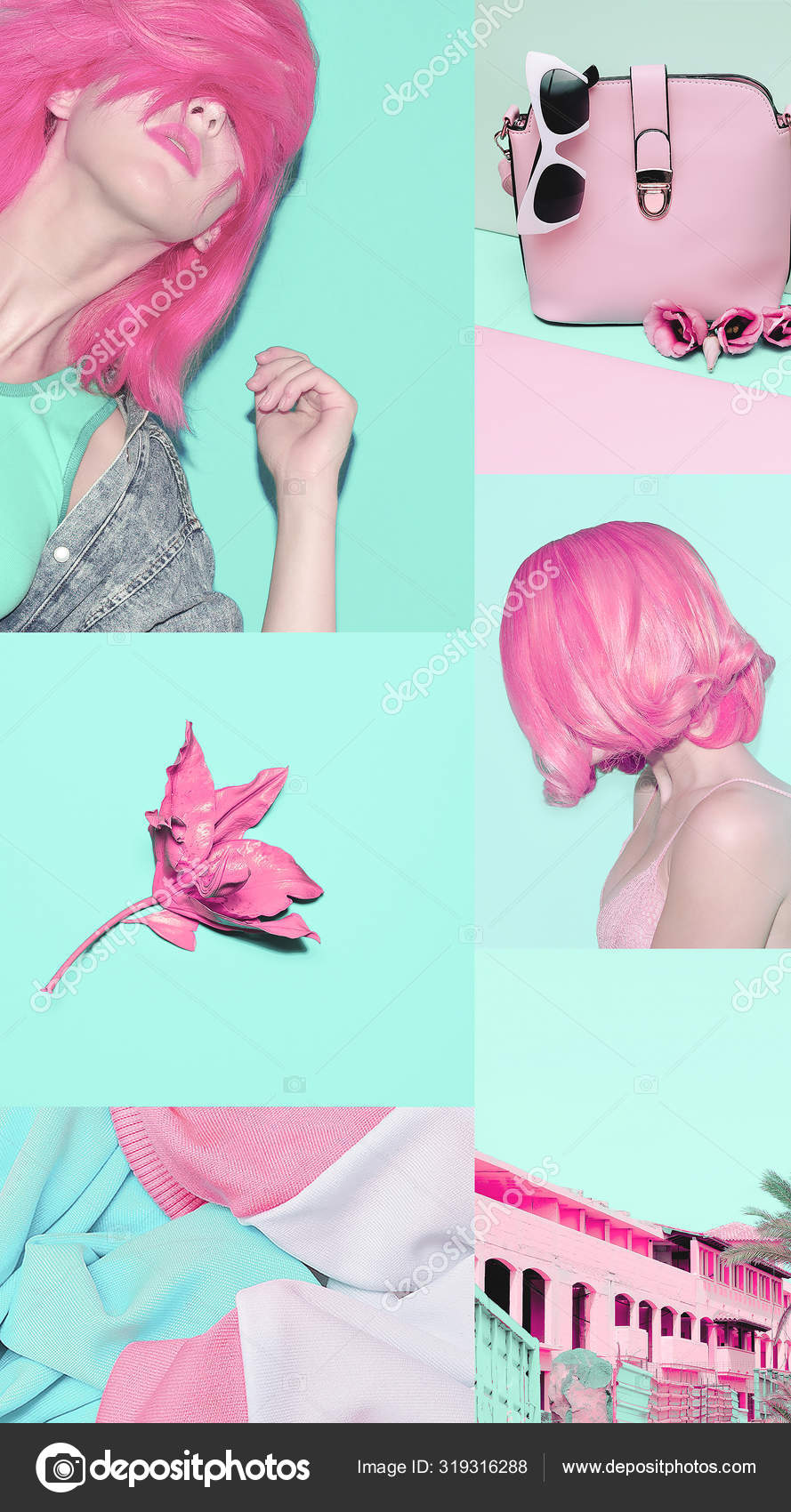 Fashion aesthetic moodboard. Pink and blue. Pastel colours vibe Stock Photo  by ©Porechenskaya 319316288