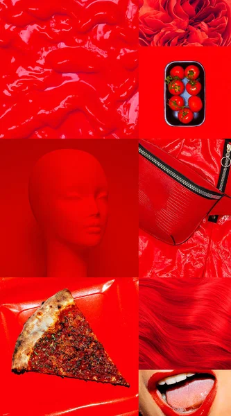 Moodboard estética de moda. Estilo y color rojo. Mínimo —  Fotos de Stock