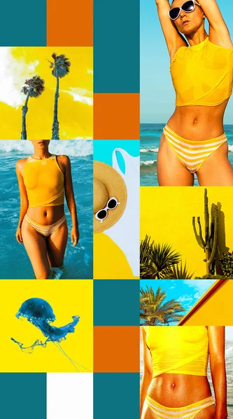 Moodboard estética de moda. Vacaciones Playa estado de ánimo —  Fotos de Stock