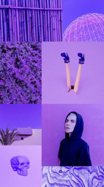 Moda estetiği, ahşap. Mor minimal yaratıcı