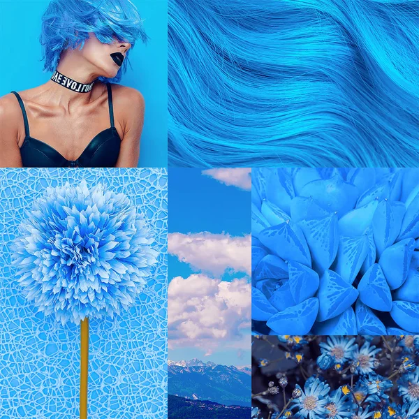 Mode moodboard esthétique. Minimal détails bleus vibes — Photo