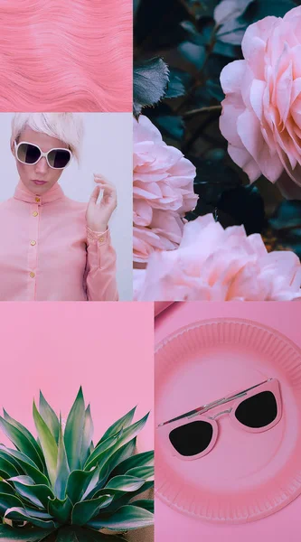 Módní estetický moodboard. Růžové stylové detaily — Stock fotografie