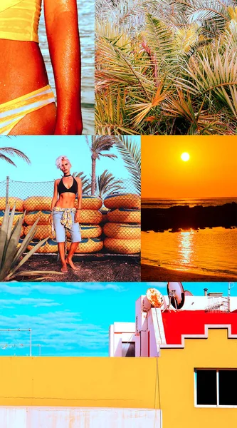 Moodboard estética de moda. Playa tropical humor de verano — Foto de Stock