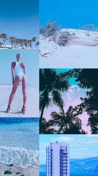 Moodboard de moda estética. Ocean Beach Blue Summertime —  Fotos de Stock