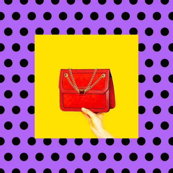 Lady clutch bag minimal geometry collage. Fashion