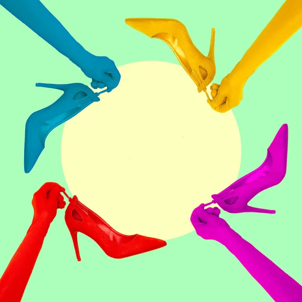 Lady stylish shoes minimal collage art. Fashion — 스톡 사진