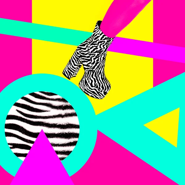 Women's sexy boots with high heels. Fake Zebra print. Geometry — 스톡 사진