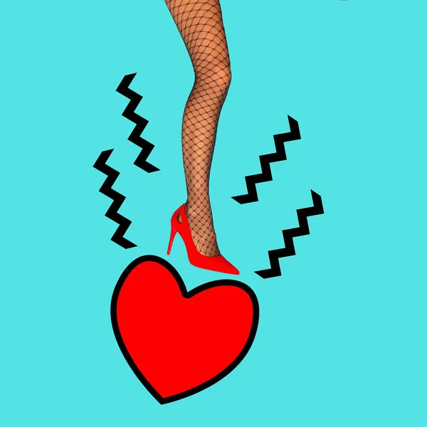 Fashion collage Lady rode schoenen en liefde date vibes. — Stockfoto