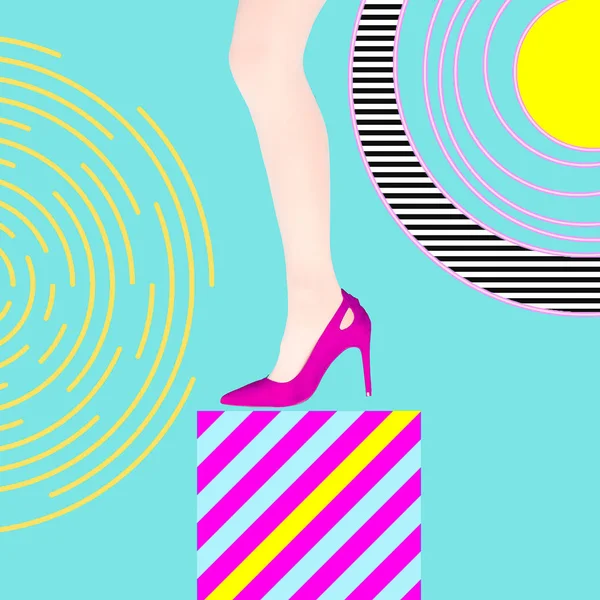 Divat kollázs Geometria design és Lady stílusos cipő — Stock Fotó