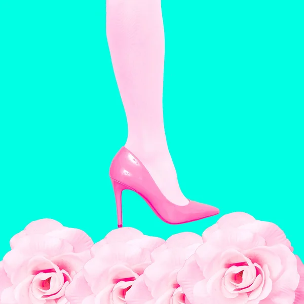 Красивая винтажная обувь и розы коллаж искусства — стоковое фото