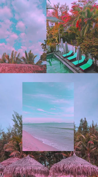 Fashion aesthetic moodboard. Trendy tropical vibes. Travel.  Asi