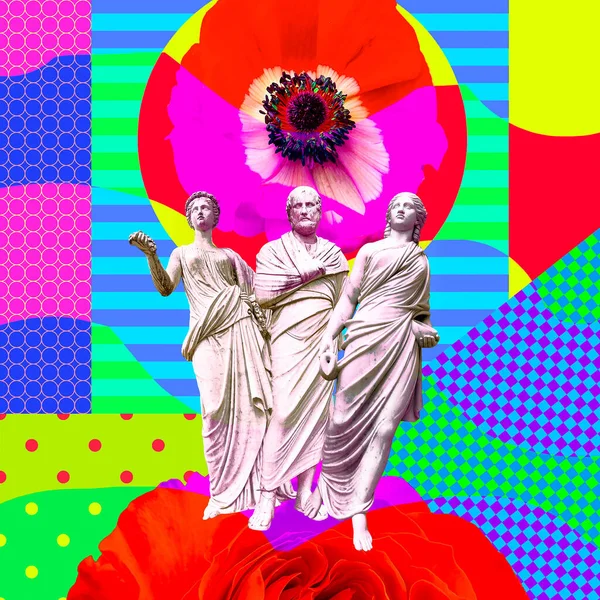 Collage de arte contemporáneo. Concepto de moda estatua griega y caos — Foto de Stock