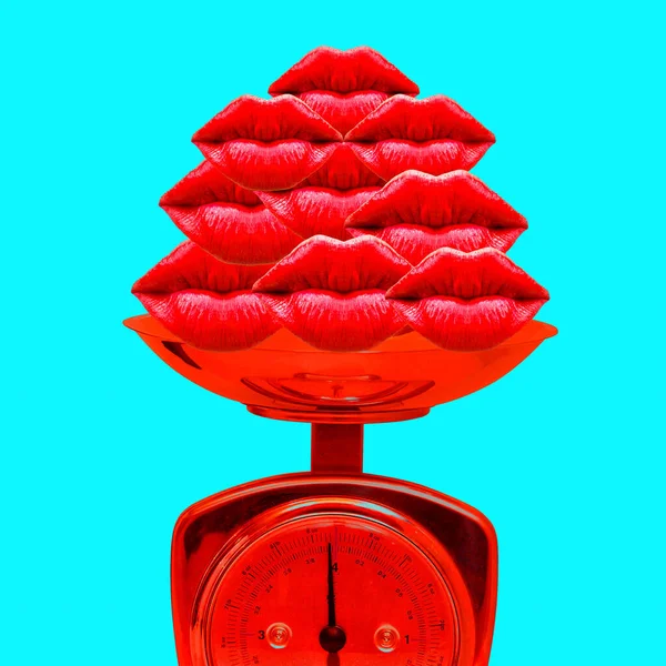 Contemporary art collage. Kilograms of passion kisses concept — 스톡 사진