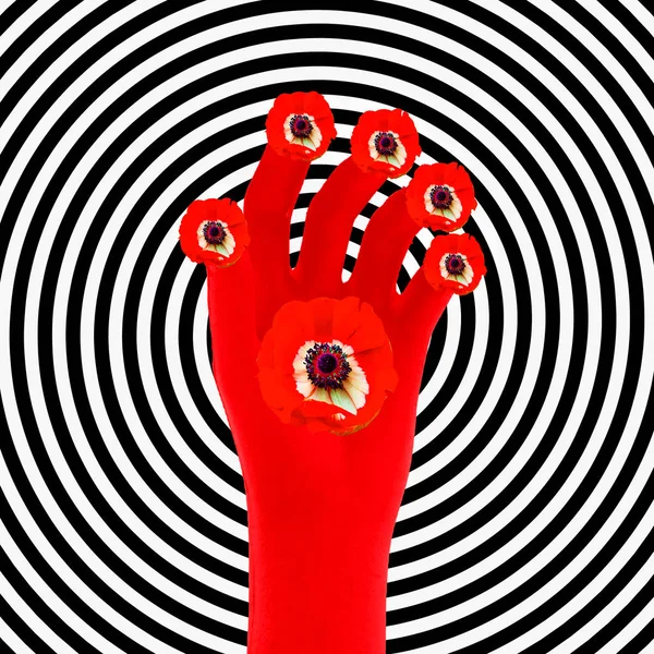 Contemporary art collage.  The power of poppy. Hallucination con — ストック写真