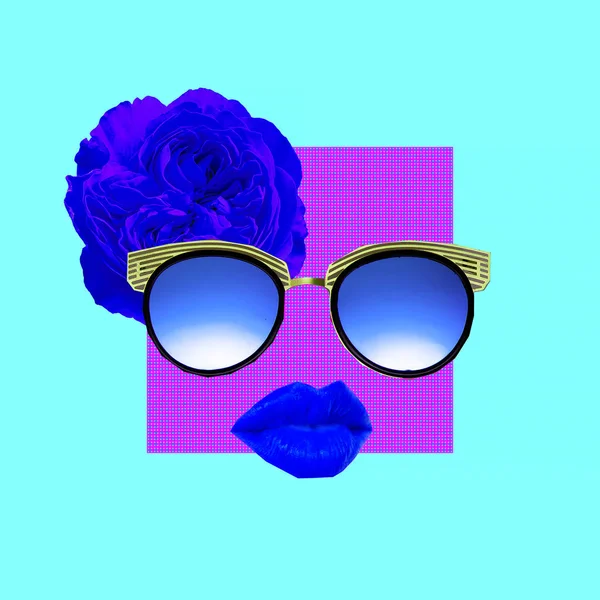 Contemporary art collage.  Stylish sunglasses accessories fashio — ストック写真