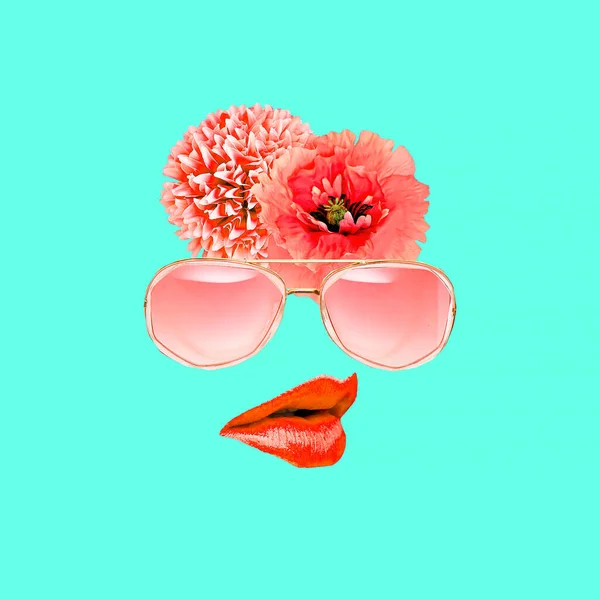 Contemporary art collage. Trendy sunglasses accessories and flow — Stockfoto