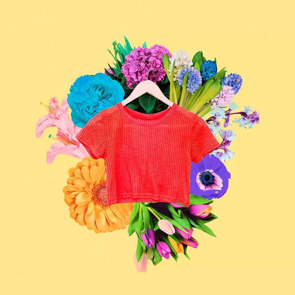 Contemporary art collage.  Summer bloom fashion vibes — Stok fotoğraf