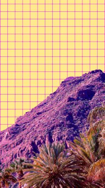 Estetik kolaj duvar kağıdı. Peyzaj Dağları ve geometri ar