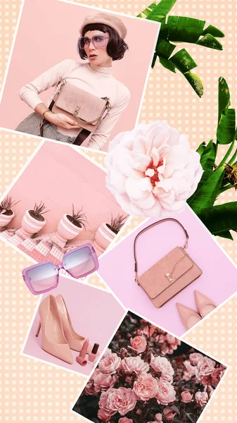 Mode esthetisch moodboard. Vintage Lady look. Stijlconcept — Stockfoto