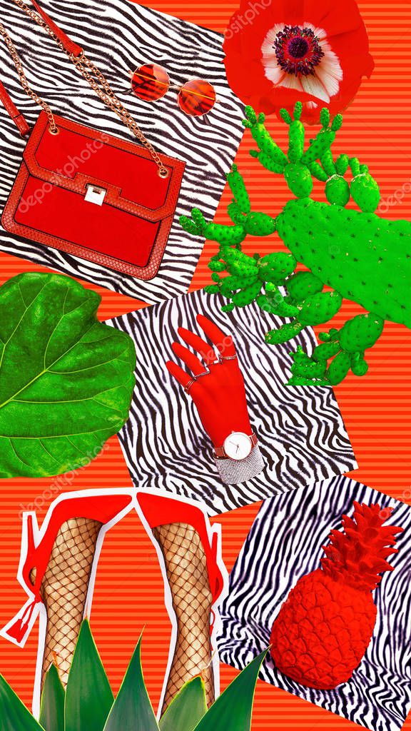 Fashion aesthetic moodboard. Summer red accessories.  Style and 