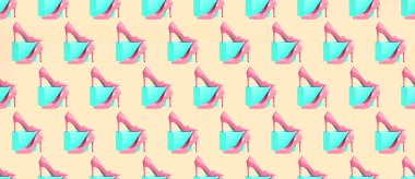 Kusursuz bir moda modeli. Klasik pembe kadın ayakkabıları. Tişört, tebrik kartı, ambalaj kağıdı, poster, kumaş baskısı için kullan.